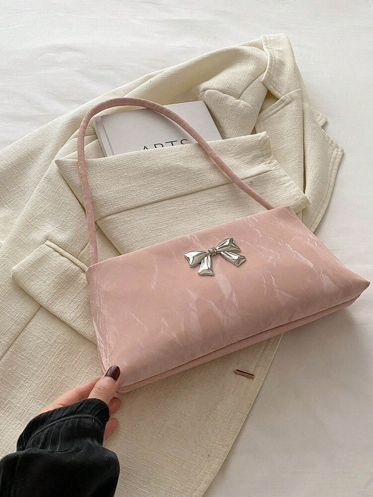 Women's Shoulder Bag With Bow Decoration Square Underarm Purse Elegant Fashion Bow Handbag Cute Casual Daily Party Outfit Accessory