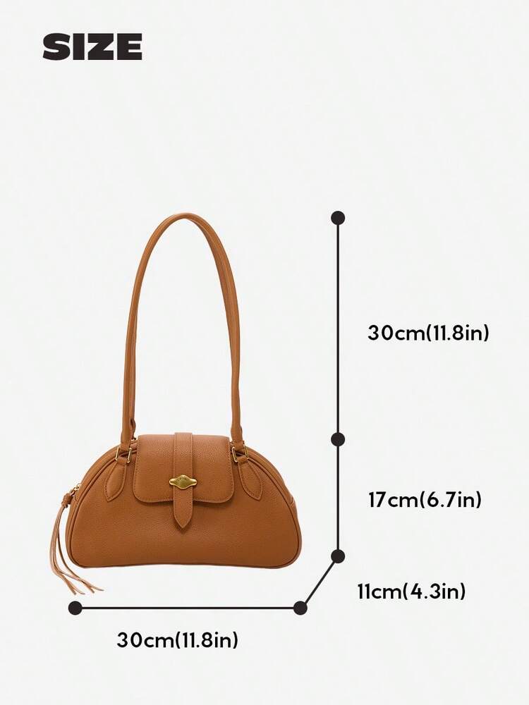 Women's Vintage Cowhide Shoulder Baguette Bag Single Underarm Purse Elegant Top Grain Leather Handbag Work Business Commute Dating Use