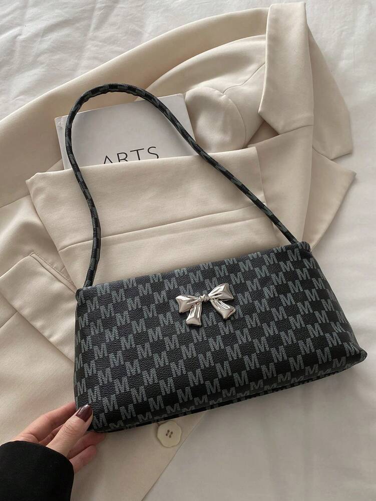 Women's Shoulder Bag With Bow Decoration Square Underarm Purse Elegant Fashion Bow Handbag Cute Casual Daily Party Outfit Accessory