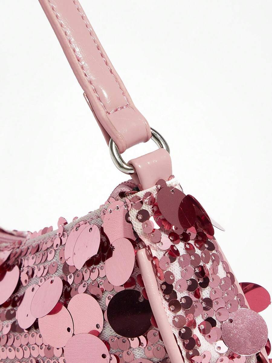 Women's Sequin Shoulder Bag With Beaded Decoration Elegant Evening Party Club Dinner Purse Sparkly Fashion Handbag Night Out Accessory