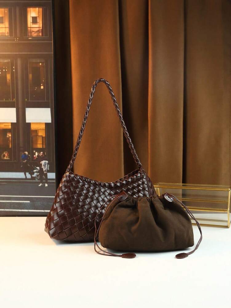 Women's Woven Shoulder Tote Bag Casual Fashion Underarm Purse Elegant Handbag 2025 New Style Commuter Office Shopping Daily Use Bag