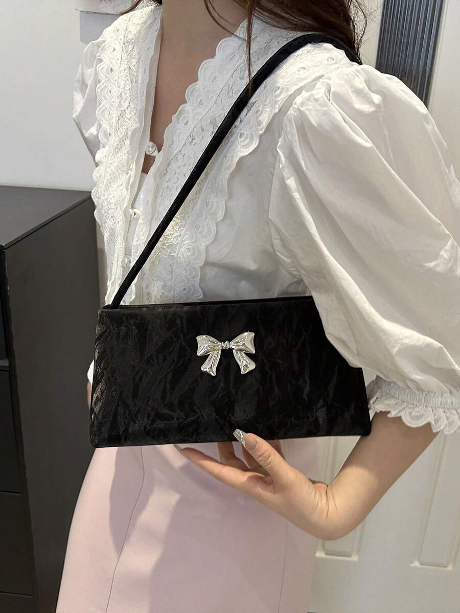 Women's Shoulder Bag With Bow Decoration Square Underarm Purse Elegant Fashion Bow Handbag Cute Casual Daily Party Outfit Accessory