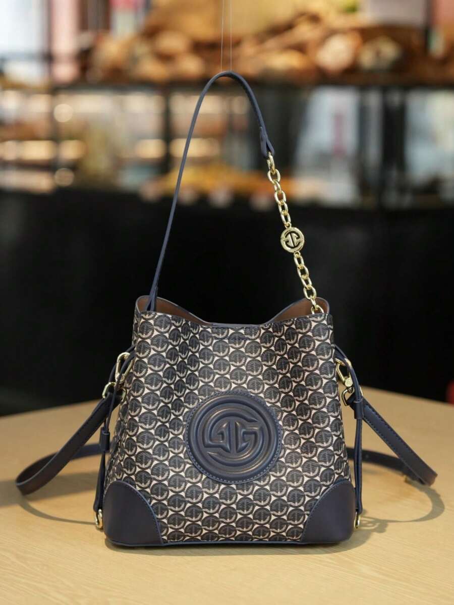 Women's Light Luxury Printed Bucket Bag Shoulder Handbag Old Money Style Fashion Purse Crossbody Tote Elegant Daily Casual Office Wear