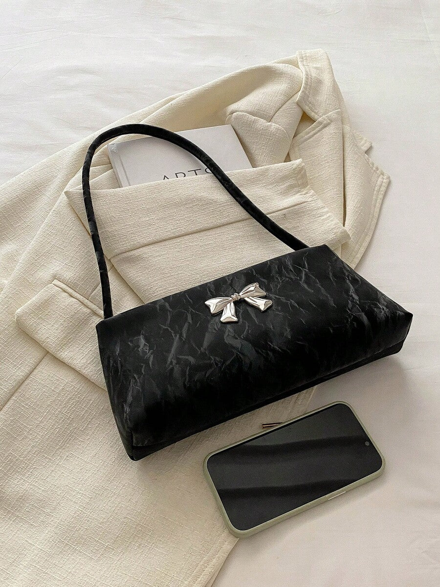 Women's Shoulder Bag With Bow Decoration Square Underarm Purse Elegant Fashion Bow Handbag Cute Casual Daily Party Outfit Accessory