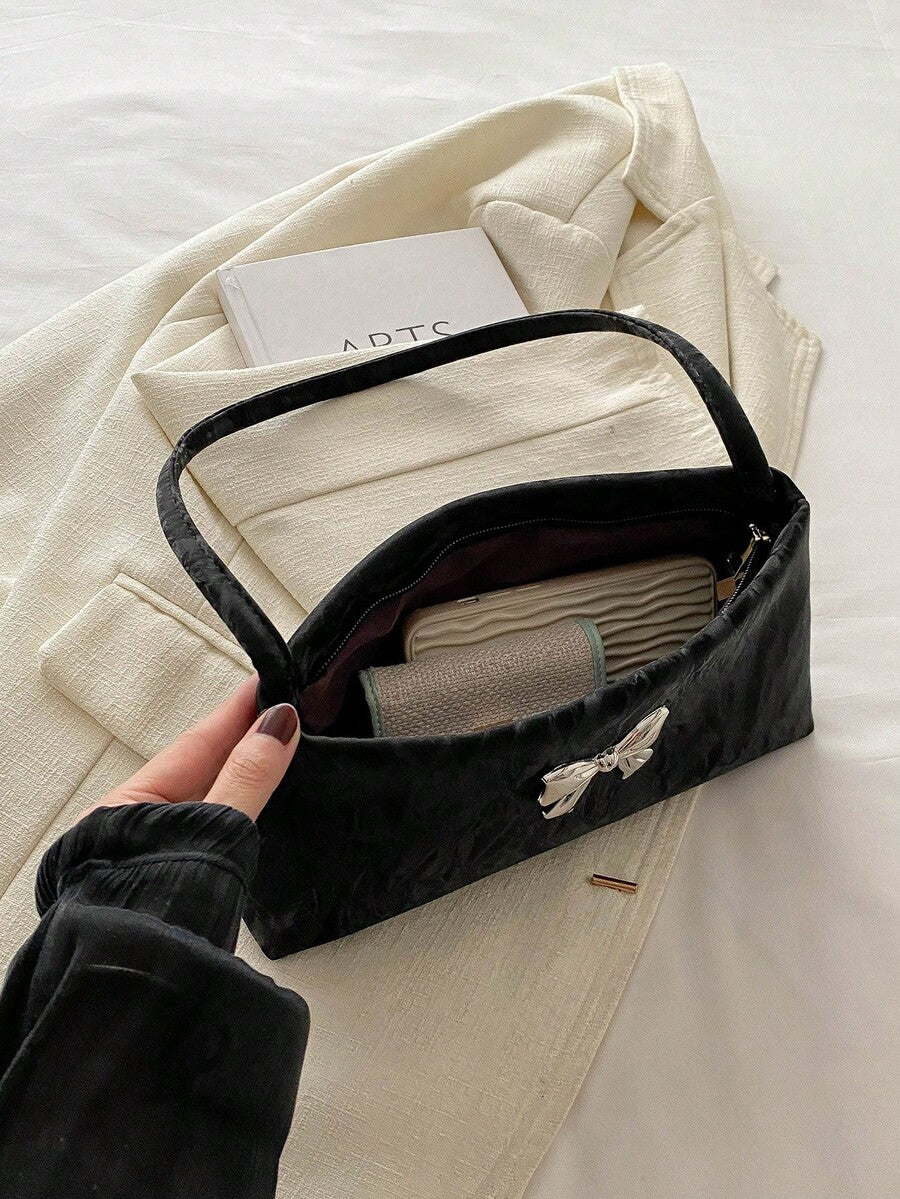 Women's Shoulder Bag With Bow Decoration Square Underarm Purse Elegant Fashion Bow Handbag Cute Casual Daily Party Outfit Accessory