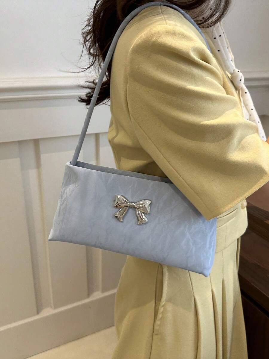 Women's Shoulder Bag With Bow Decoration Square Underarm Purse Elegant Fashion Bow Handbag Cute Casual Daily Party Outfit Accessory