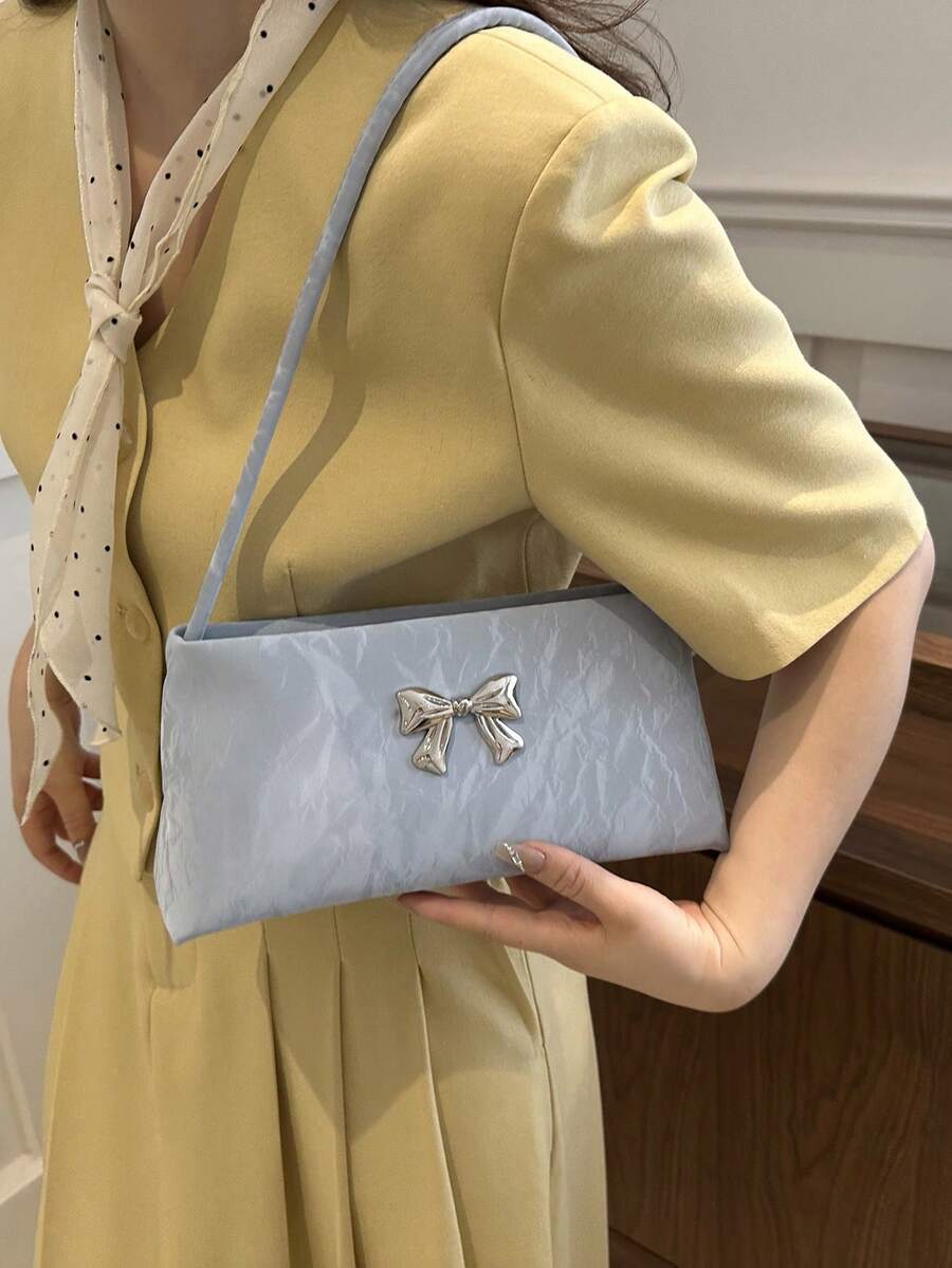 Women's Shoulder Bag With Bow Decoration Square Underarm Purse Elegant Fashion Bow Handbag Cute Casual Daily Party Outfit Accessory