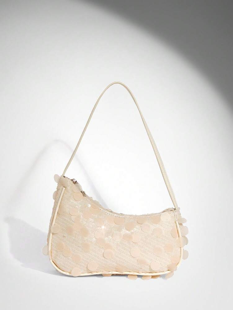 Women's Sequin Shoulder Bag With Beaded Decoration Elegant Evening Party Club Dinner Purse Sparkly Fashion Handbag Night Out Accessory