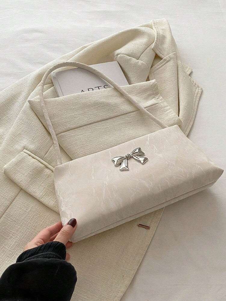 Women's Shoulder Bag With Bow Decoration Square Underarm Purse Elegant Fashion Bow Handbag Cute Casual Daily Party Outfit Accessory