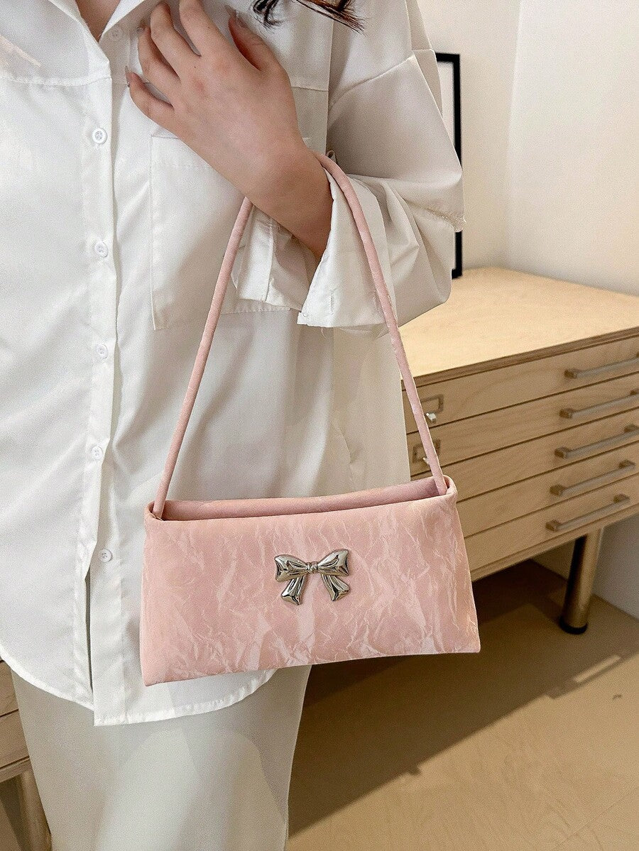 Women's Shoulder Bag With Bow Decoration Square Underarm Purse Elegant Fashion Bow Handbag Cute Casual Daily Party Outfit Accessory