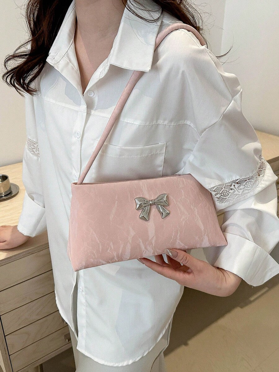 Women's Shoulder Bag With Bow Decoration Square Underarm Purse Elegant Fashion Bow Handbag Cute Casual Daily Party Outfit Accessory