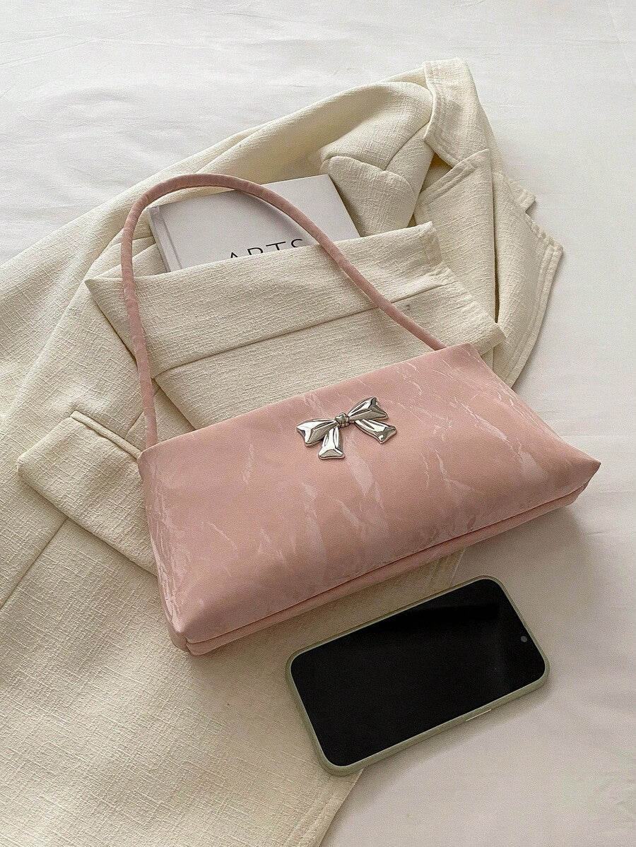 Women's Shoulder Bag With Bow Decoration Square Underarm Purse Elegant Fashion Bow Handbag Cute Casual Daily Party Outfit Accessory