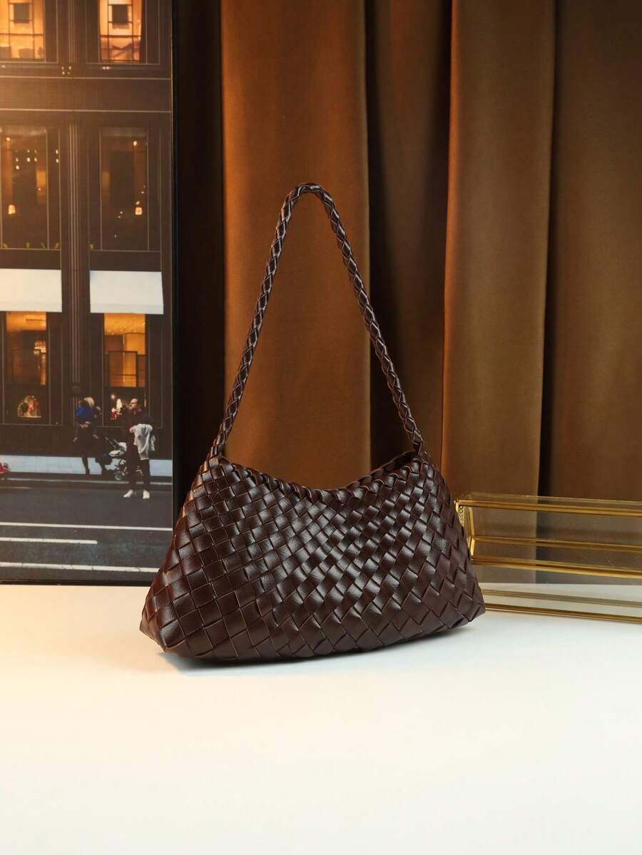 Women's Woven Shoulder Tote Bag Casual Fashion Underarm Purse Elegant Handbag 2025 New Style Commuter Office Shopping Daily Use Bag