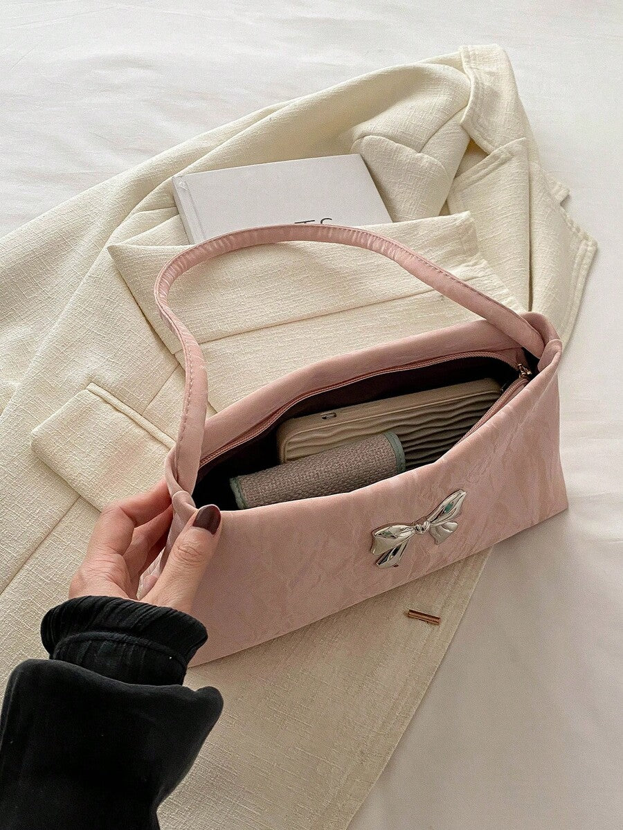 Women's Shoulder Bag With Bow Decoration Square Underarm Purse Elegant Fashion Bow Handbag Cute Casual Daily Party Outfit Accessory