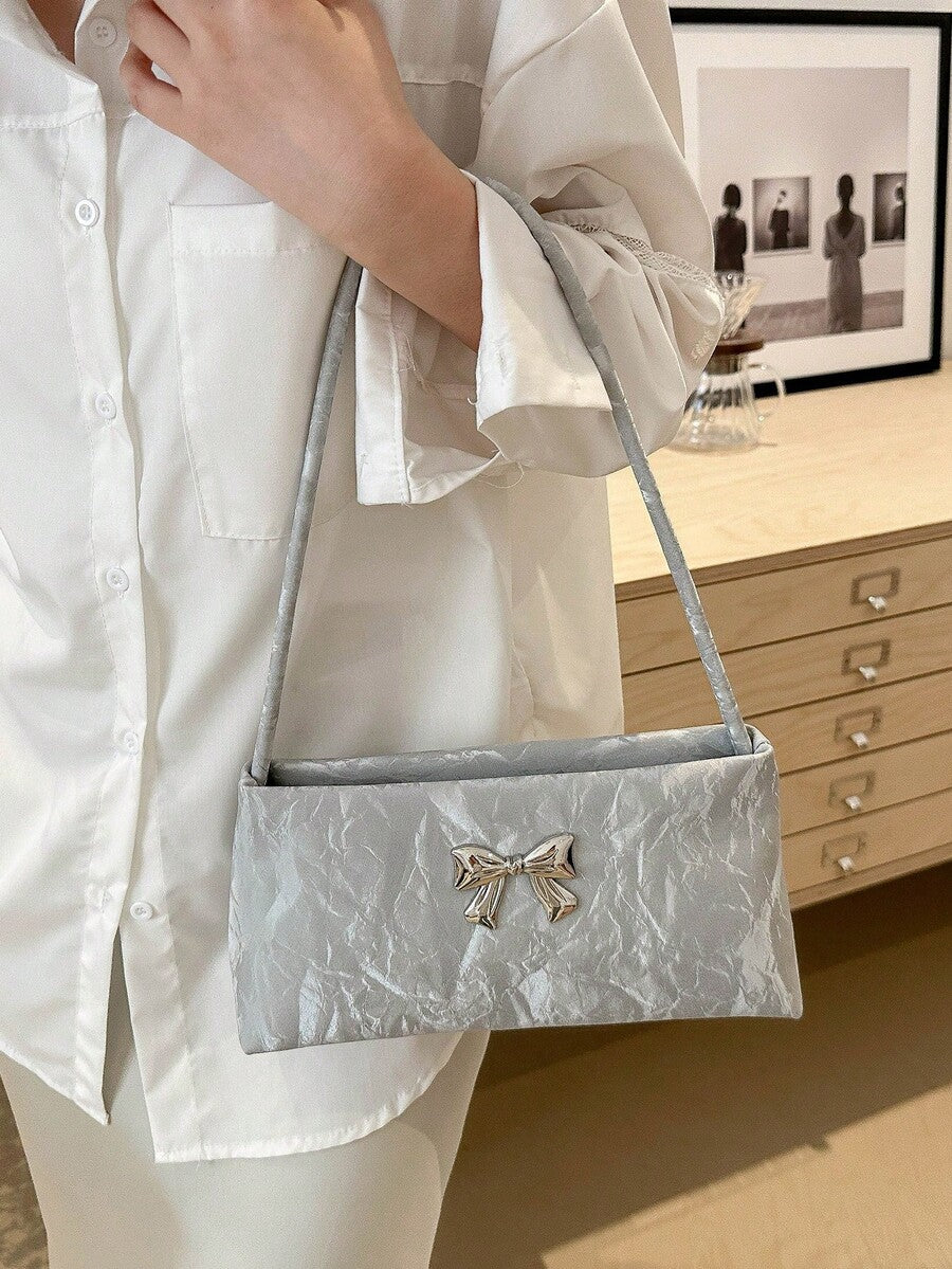 Women's Shoulder Bag With Bow Decoration Square Underarm Purse Elegant Fashion Bow Handbag Cute Casual Daily Party Outfit Accessory