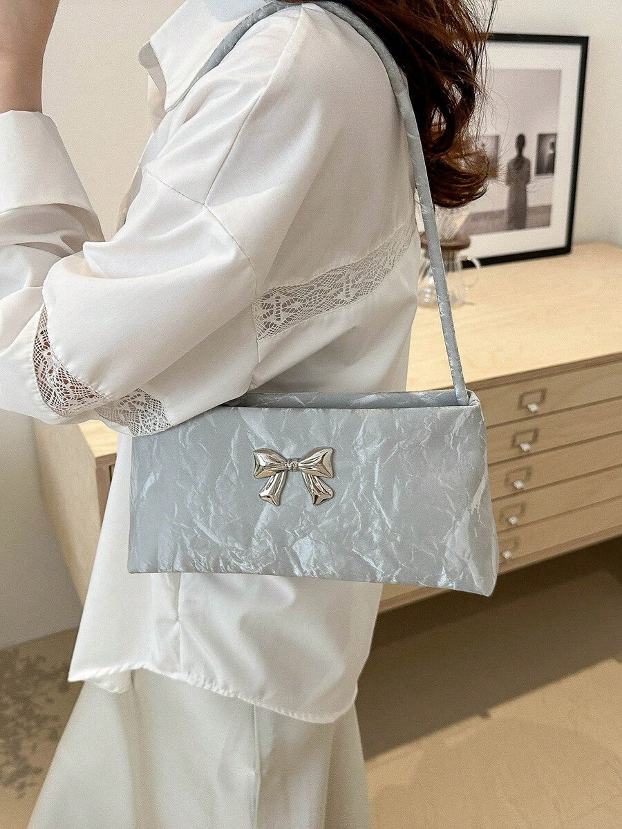 Women's Shoulder Bag With Bow Decoration Square Underarm Purse Elegant Fashion Bow Handbag Cute Casual Daily Party Outfit Accessory