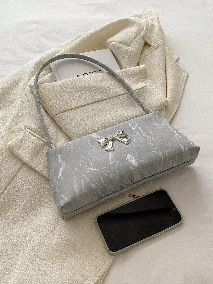 Women's Shoulder Bag With Bow Decoration Square Underarm Purse Elegant Fashion Bow Handbag Cute Casual Daily Party Outfit Accessory
