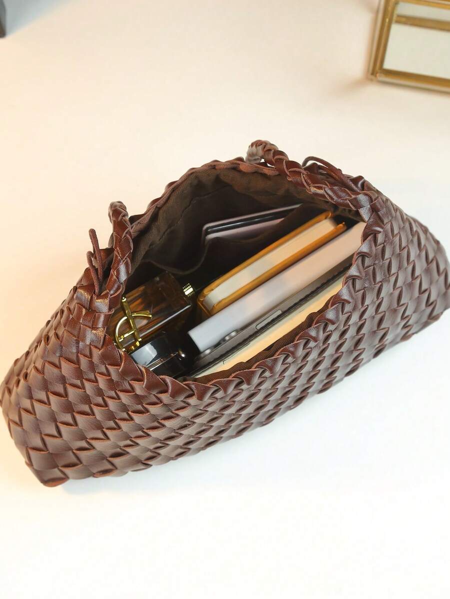 Women's Woven Shoulder Tote Bag Casual Fashion Underarm Purse Elegant Handbag 2025 New Style Commuter Office Shopping Daily Use Bag