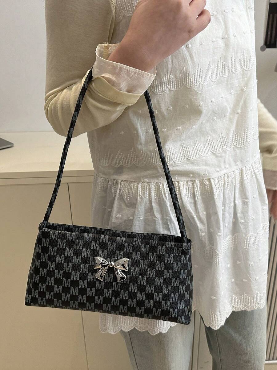 Women's Shoulder Bag With Bow Decoration Square Underarm Purse Elegant Fashion Bow Handbag Cute Casual Daily Party Outfit Accessory