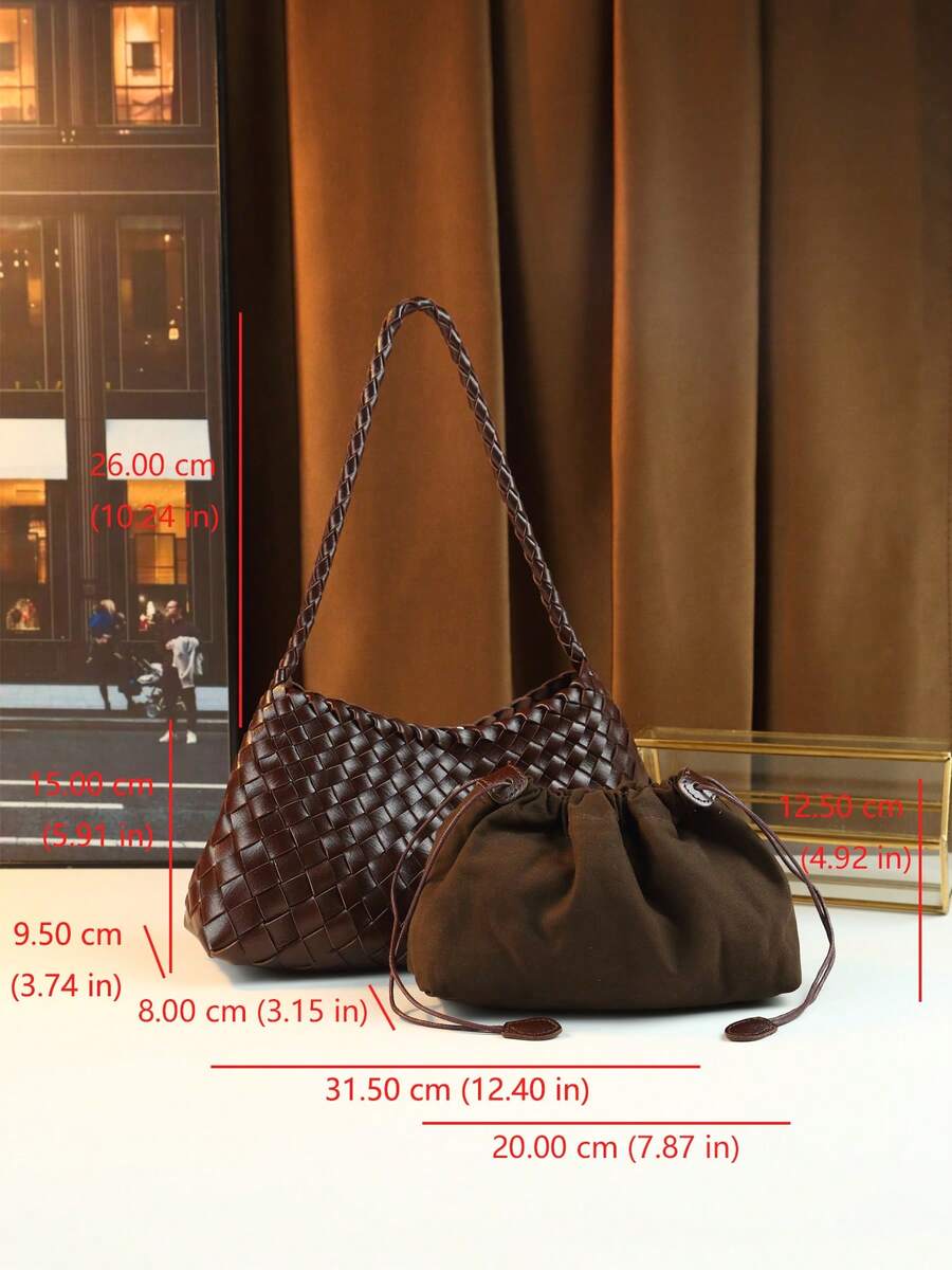 Women's Woven Shoulder Tote Bag Casual Fashion Underarm Purse Elegant Handbag 2025 New Style Commuter Office Shopping Daily Use Bag