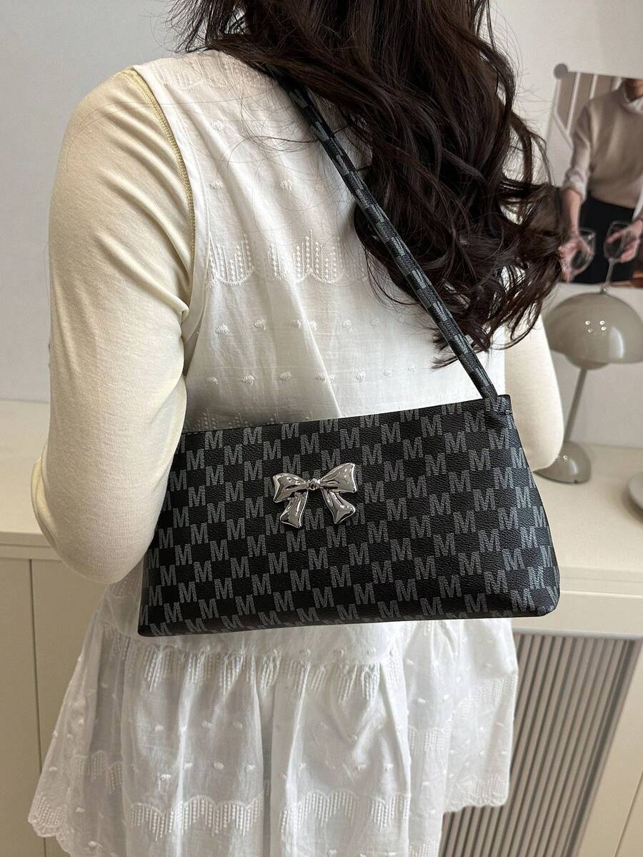Women's Shoulder Bag With Bow Decoration Square Underarm Purse Elegant Fashion Bow Handbag Cute Casual Daily Party Outfit Accessory