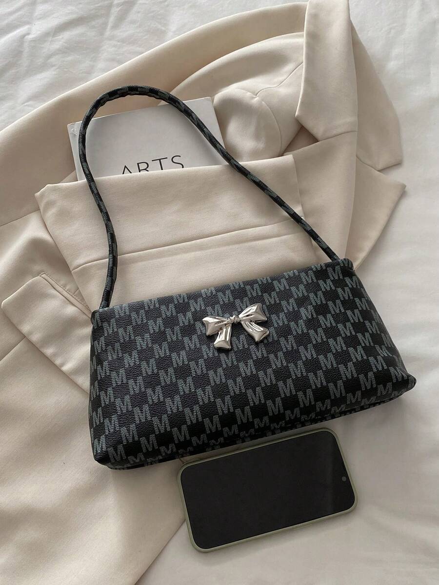 Women's Shoulder Bag With Bow Decoration Square Underarm Purse Elegant Fashion Bow Handbag Cute Casual Daily Party Outfit Accessory