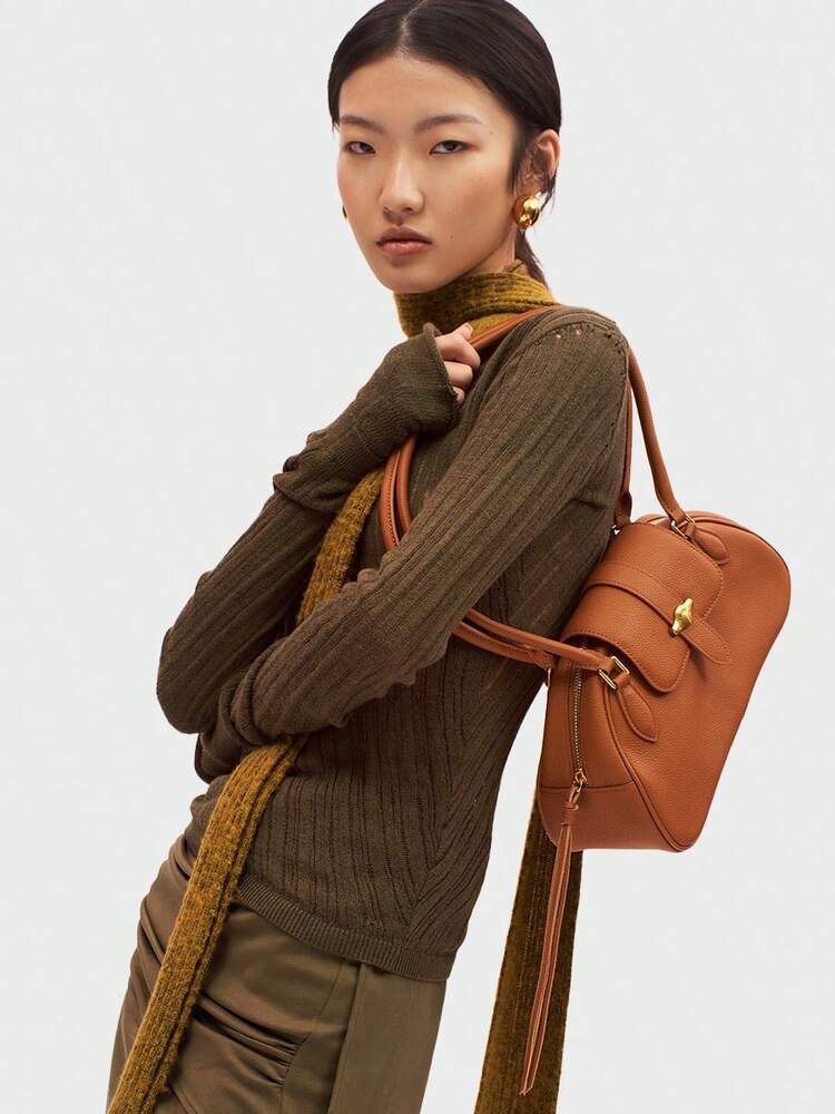 Women's Vintage Cowhide Shoulder Baguette Bag Single Underarm Purse Elegant Top Grain Leather Handbag Work Business Commute Dating Use
