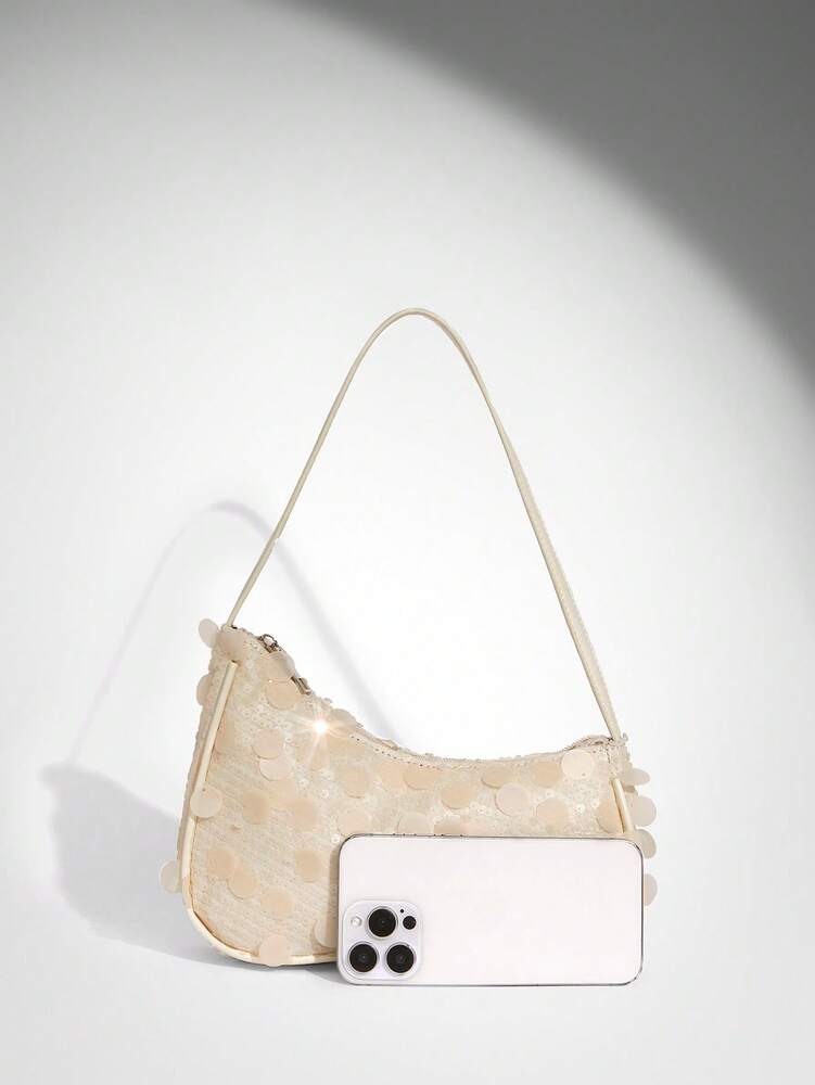 Women's Sequin Shoulder Bag With Beaded Decoration Elegant Evening Party Club Dinner Purse Sparkly Fashion Handbag Night Out Accessory