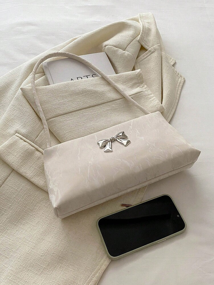 Women's Shoulder Bag With Bow Decoration Square Underarm Purse Elegant Fashion Bow Handbag Cute Casual Daily Party Outfit Accessory