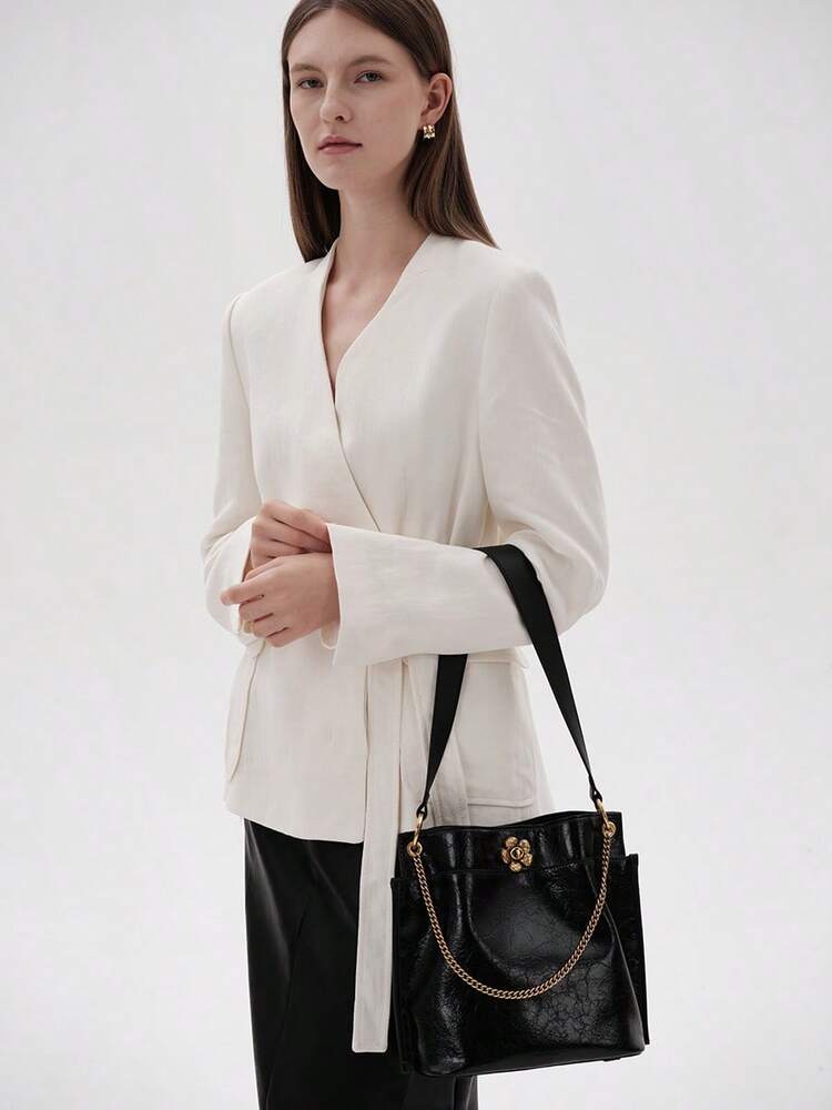 Women's Large Capacity Black Bucket Bag Fashion Shoulder Handbag Casual PU Leather Tote For Business Office Work School Travel Dating