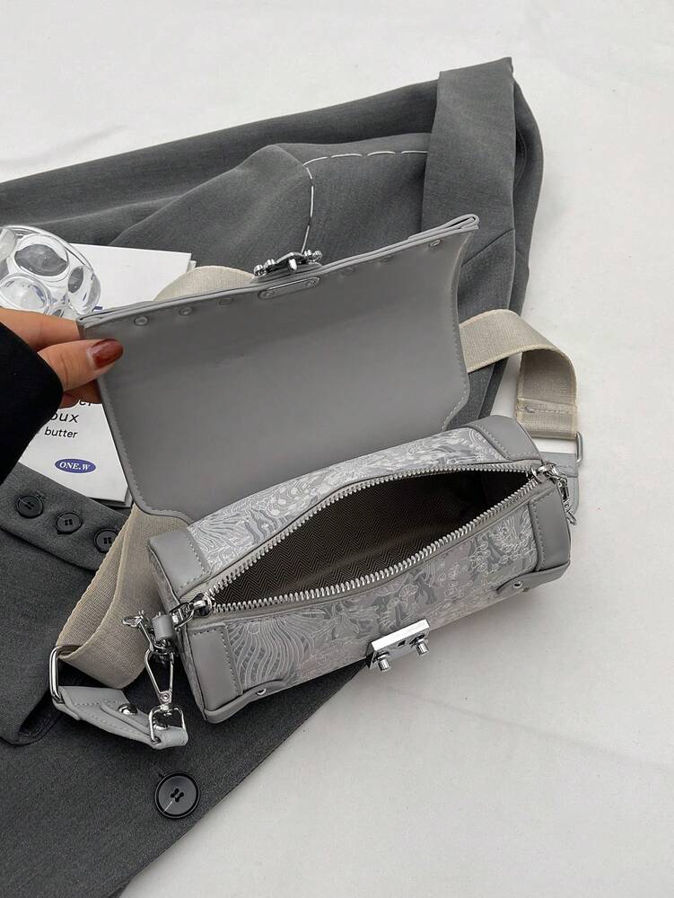 Small Square Shoulder Handbag With Chain Strap Casual Minimalist Crossbody Bag Smooth Zipper PU Leather Material Autumn Winter Purse
