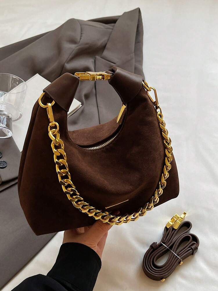 Women's Retro Suede Underarm Bag With Chain Strap Lightweight Fashion Shoulder Purse Elegant Casual Office Commuter Autumn Daily Wear