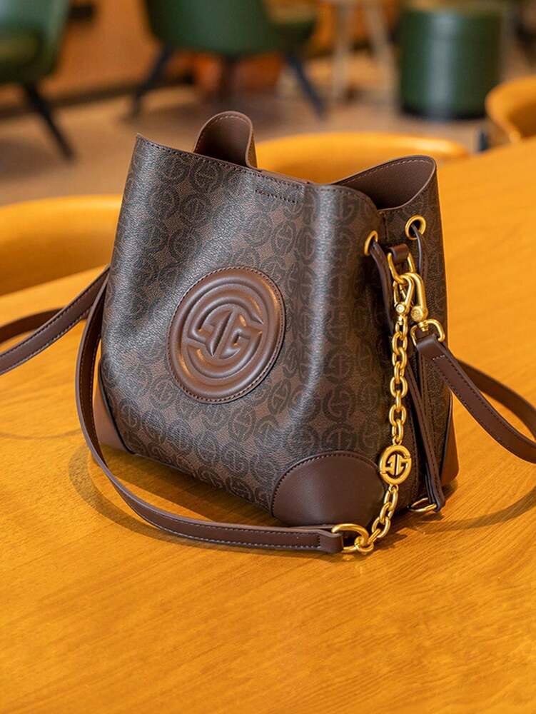 Women's Light Luxury Printed Bucket Bag Shoulder Handbag Old Money Style Fashion Purse Crossbody Tote Elegant Daily Casual Office Wear