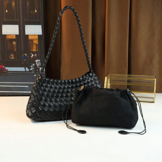 Women's Woven Shoulder Tote Bag Casual Fashion Underarm Purse Elegant Handbag 2025 New Style Commuter Office Shopping Daily Use Bag