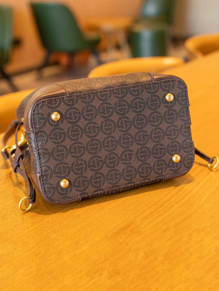 Women's Light Luxury Printed Bucket Bag Shoulder Handbag Old Money Style Fashion Purse Crossbody Tote Elegant Daily Casual Office Wear