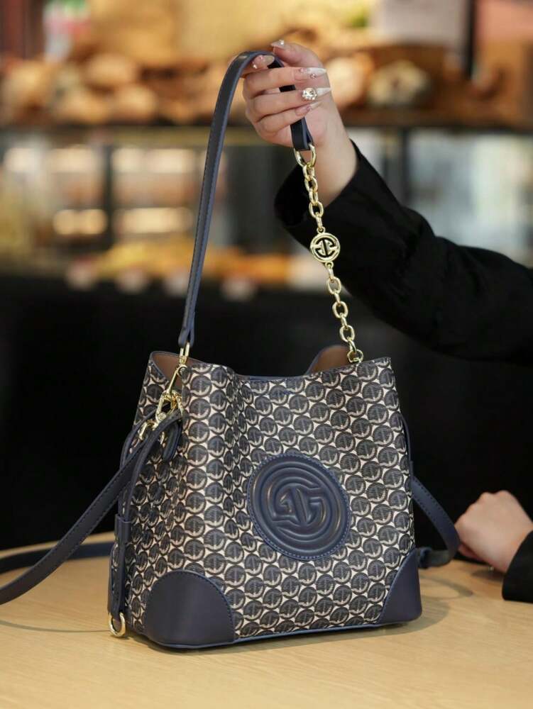 Women's Light Luxury Printed Bucket Bag Shoulder Handbag Old Money Style Fashion Purse Crossbody Tote Elegant Daily Casual Office Wear