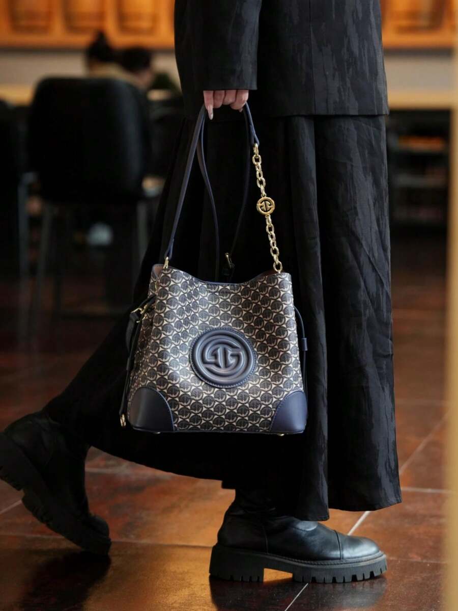 Women's Light Luxury Printed Bucket Bag Shoulder Handbag Old Money Style Fashion Purse Crossbody Tote Elegant Daily Casual Office Wear