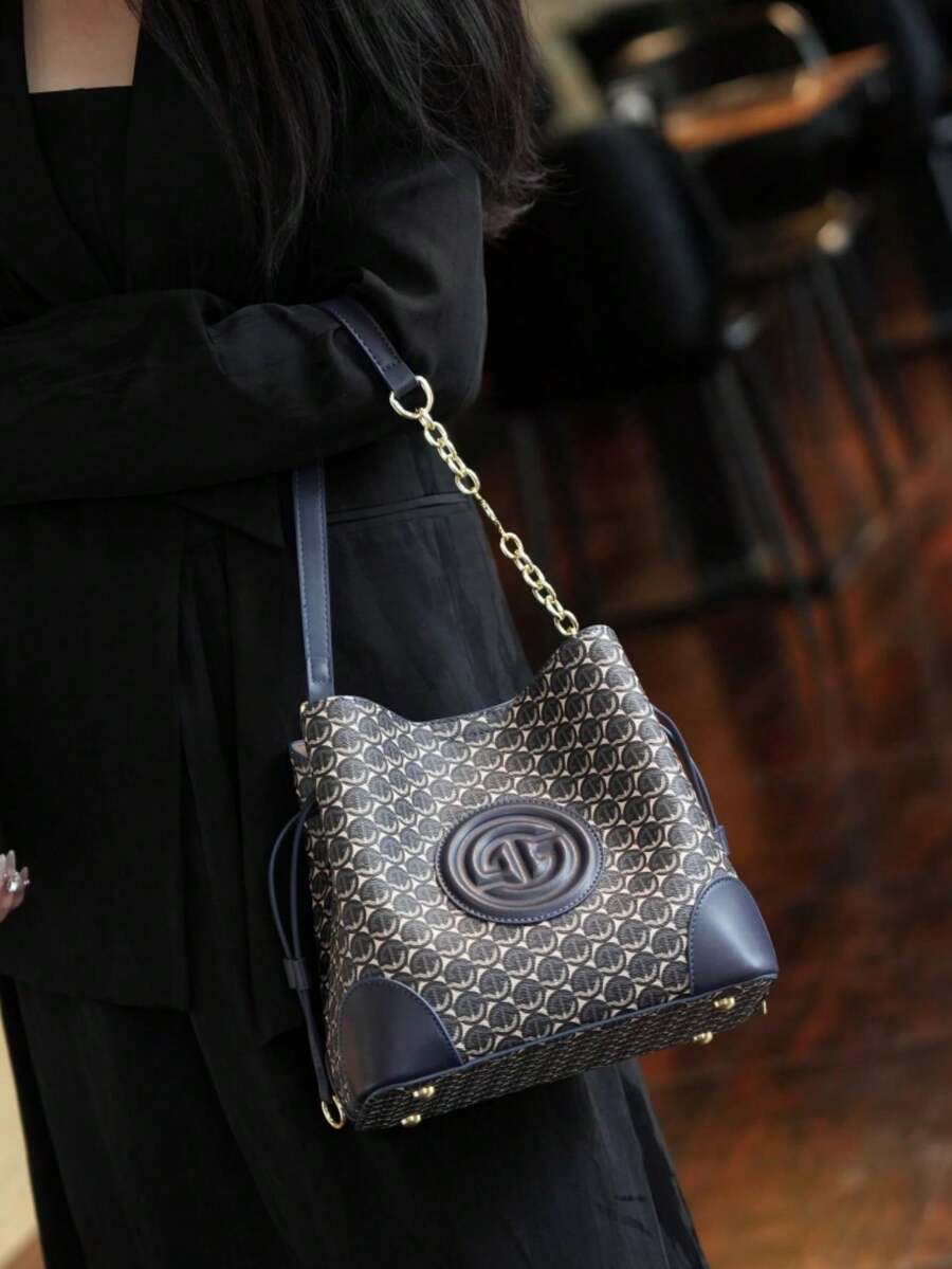 Women's Light Luxury Printed Bucket Bag Shoulder Handbag Old Money Style Fashion Purse Crossbody Tote Elegant Daily Casual Office Wear