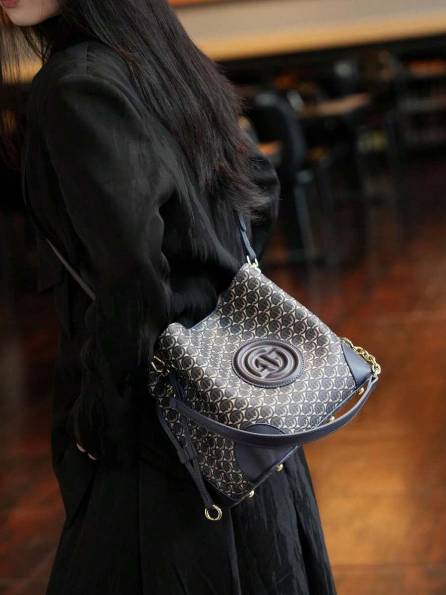 Women's Light Luxury Printed Bucket Bag Shoulder Handbag Old Money Style Fashion Purse Crossbody Tote Elegant Daily Casual Office Wear