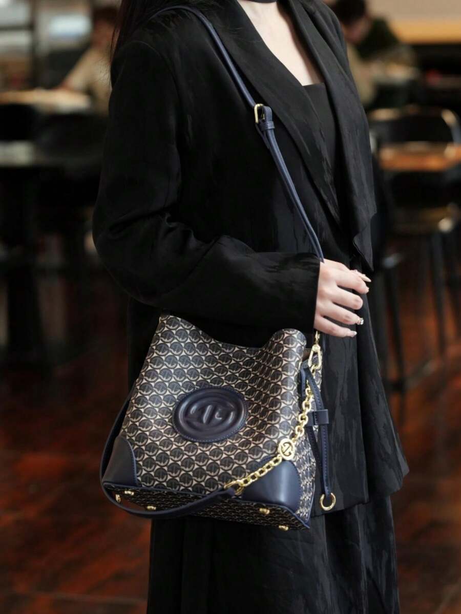 Women's Light Luxury Printed Bucket Bag Shoulder Handbag Old Money Style Fashion Purse Crossbody Tote Elegant Daily Casual Office Wear
