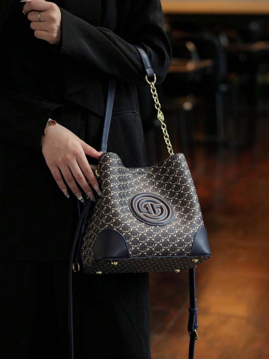 Women's Light Luxury Printed Bucket Bag Shoulder Handbag Old Money Style Fashion Purse Crossbody Tote Elegant Daily Casual Office Wear