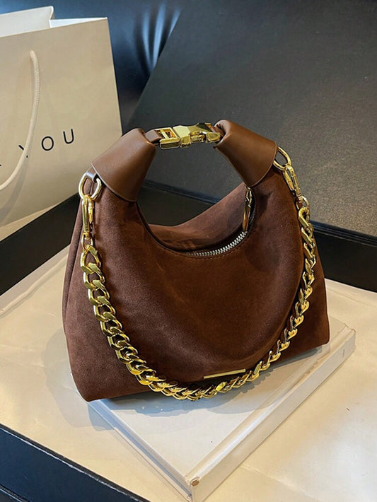 Women's Retro Suede Underarm Bag With Chain Strap Lightweight Fashion Shoulder Purse Elegant Casual Office Commuter Autumn Daily Wear