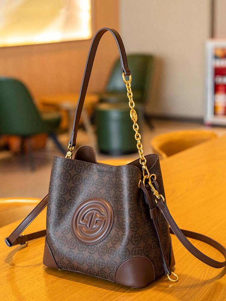 Women's Light Luxury Printed Bucket Bag Shoulder Handbag Old Money Style Fashion Purse Crossbody Tote Elegant Daily Casual Office Wear