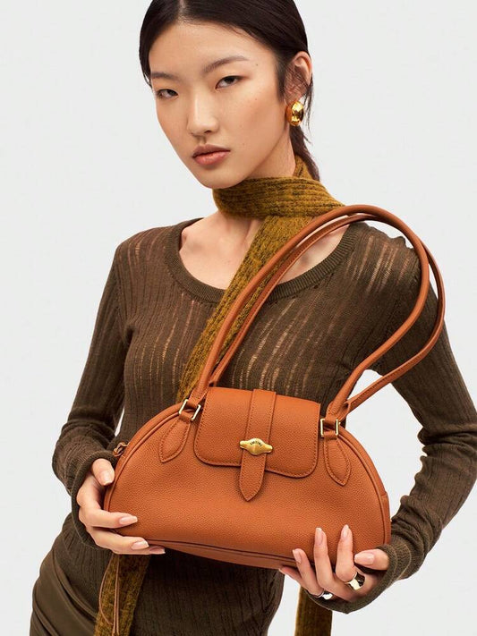 Women's Vintage Cowhide Shoulder Baguette Bag Single Underarm Purse Elegant Top Grain Leather Handbag Work Business Commute Dating Use