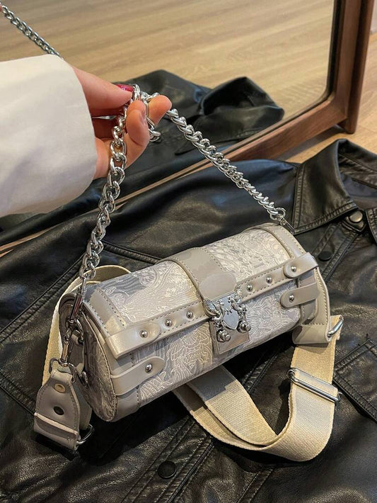 Small Square Shoulder Handbag With Chain Strap Casual Minimalist Crossbody Bag Smooth Zipper PU Leather Material Autumn Winter Purse