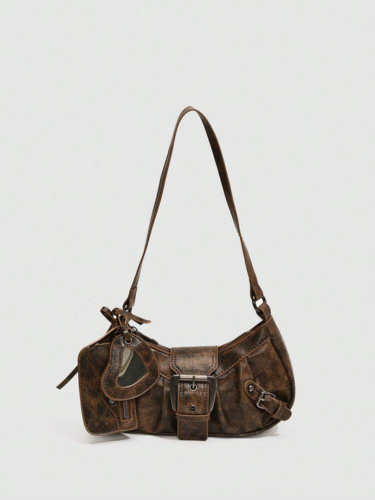 Women's Retro Rivet Decor Gothic Shoulder Bag Vintage Y2K Style Fashion Niche Steampunk Goth Rock Music Festival Party Purse Streetwear