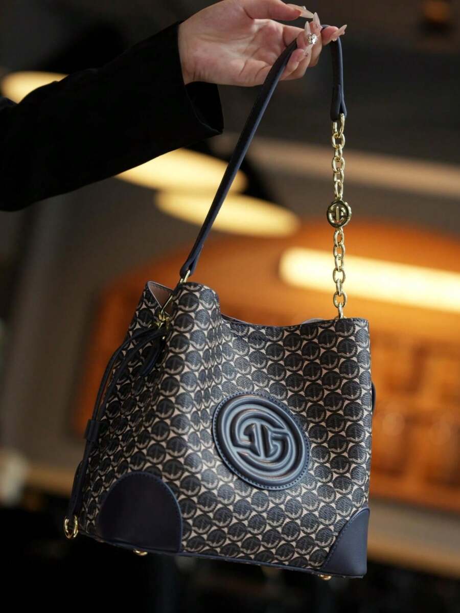 Women's Light Luxury Printed Bucket Bag Shoulder Handbag Old Money Style Fashion Purse Crossbody Tote Elegant Daily Casual Office Wear