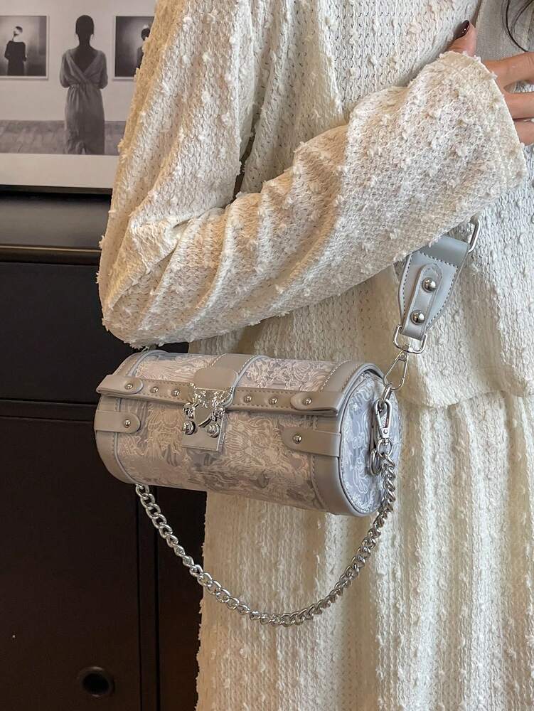 Small Square Shoulder Handbag With Chain Strap Casual Minimalist Crossbody Bag Smooth Zipper PU Leather Material Autumn Winter Purse