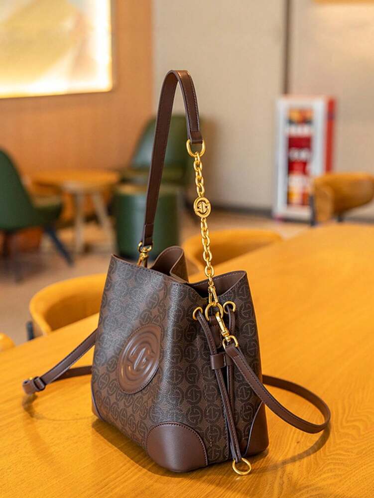 Women's Light Luxury Printed Bucket Bag Shoulder Handbag Old Money Style Fashion Purse Crossbody Tote Elegant Daily Casual Office Wear
