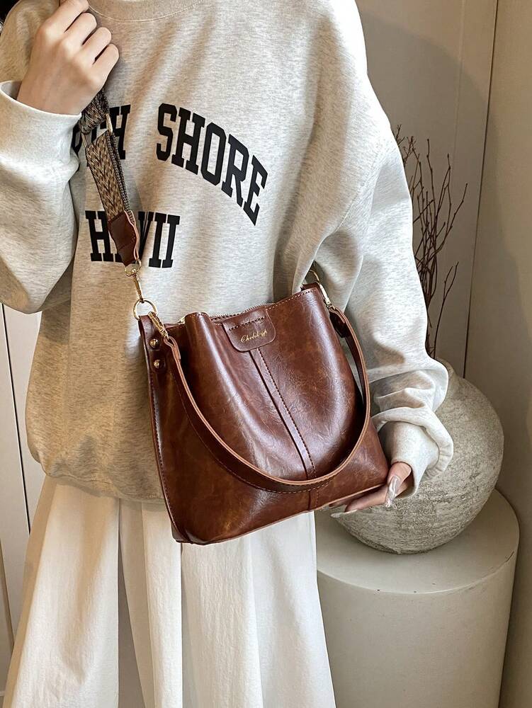 Women's Mini Solid Color PU Leather Bucket Bag Retro Summer Shoulder Handbag Casual Fashion Tote Versatile Daily Travel Party Purse